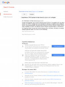 Nachricht zum TYPO3 Update in der Google Search Console