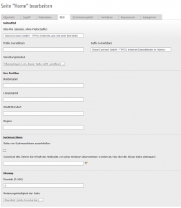 SEO Einstellungen für jede Seite im Backend