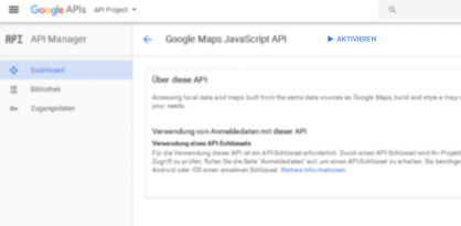 Die Google Maps Javascript API in der Bibliothek aktivieren