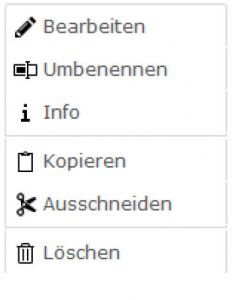 TYPO3 Handbuch v. 8 LTS - Modul DATEI > Liste - Kontextmenü