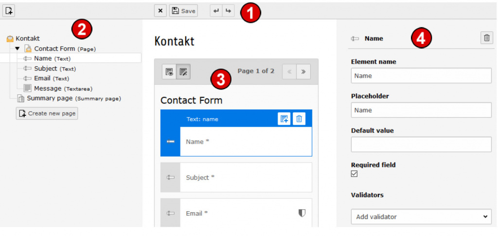 TYPO3 Handbuch v. 8 LTS - Modul WEB > Formulare - Die Bearbeitungsmaske