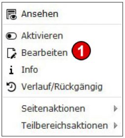 TYPO3 Handbuch v. 8 LTS - Seite bearbeiten - Kontextmenü