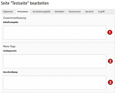 TYPO3 Handbuch v. 8 LTS - Seite bearbeiten - Reiter Metadaten