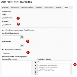 TYPO3 Handbuch v. 8 LTS - Seite bearbeiten - Reiter Zugriff