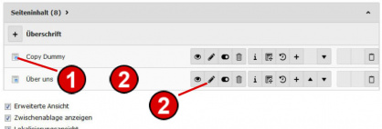 TYPO3 Handbuch v. 8 LTS - Modul WEB > Liste - Die Bearbeitungsfunktionen