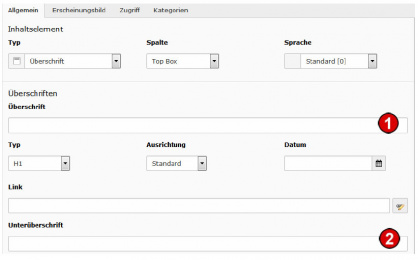 TYPO3 v8 Hanbduch Inhaltstyp Überschrift