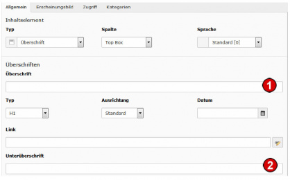 TYPO3 v8 Hanbduch Inhaltstyp Überschrift