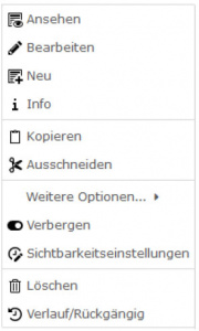 TYPO3 v8 Handbuche Kontextmenü