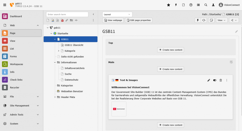 Redaktions-Backend GSB11 - basierend auf TYPO3 v13 
