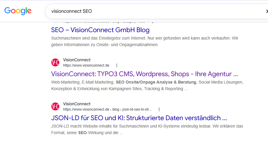 Google Suchergebnis mit Xcerpts aus den Metadaten